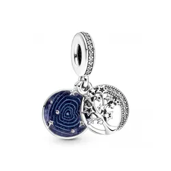 Hạt Vòng Charm Pandora Double Dangle Tree & Galaxy Moon 799645C01 Màu Bạc Xanh