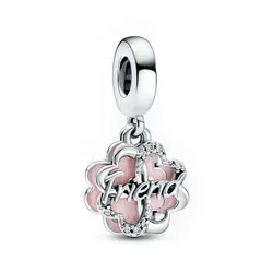 Hạt Vòng Charm Pandora Four-Leaf Clover Friendship Double Dangle Charm 792245C01 Màu Hồng