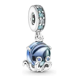 Hạt Vòng Charm Pandora Murano Glass Cute Octopus Dangle 791694C01 Màu Bạc Xanh