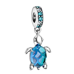 Hạt Vòng Charm Pandora Murano Glass Sea Turtle Dangle 798939C01 Màu Bạc Xanh QPH