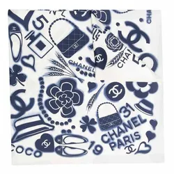 Khăn Quàng Cổ Chanel Ballerina Coco Square Scarf Màu Xanh Trắng
