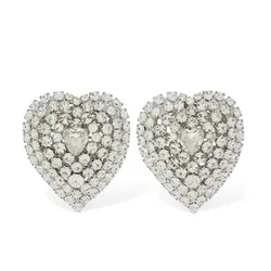 Khuyên Tai Alessandra Rich Mini Crystal Heart Clip-On Earrings Màu Bạc