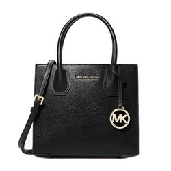 Túi Xách Michael Kors MK Mercer Medium Black Pebble Leather Messenger Crossbody Handbag 35S1GM92L Màu Đen