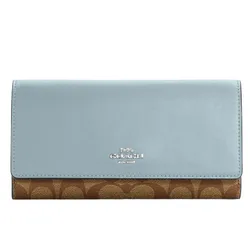 Ví Coach Slim Trifold Wallet In Signature Canvas Màu Xanh - Nâu