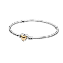 Vòng Đeo Tay Pandora Domed Golden Heart Clasp Snake Chain Bracelet 599380C00 Màu Vàng Bạc  Size 16