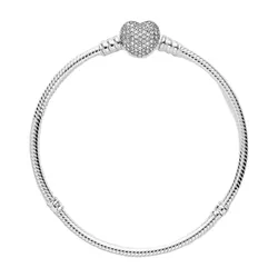 Vòng Đeo Tay Pandora Heart Clasp Snake Chain Bracelet 590727CZ Màu Bạc Size 16