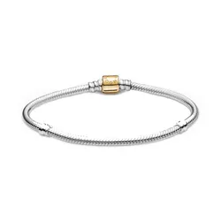 Vòng Đeo Tay Pandora Moments Two-Tone Barrel Clasp Snake Chain Bracelet Màu Bạc Size 17