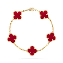 Vòng Đeo Tay Jewery Luxury Alhambra Carnelian Diamond 18k Gold Màu Vàng Size 15mm