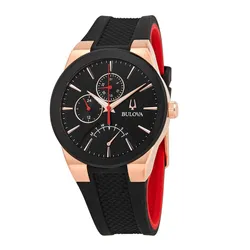 Đồng Hồ Nam Bulova Futuro Quartz Black Dial Black Silicone Watch 97C111 Màu Đen