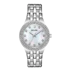 Đồng Hồ Nữ Bulova Crystal Quartz Mother of Pearl Dial Ladies Watch 96X144 Màu Bạc
