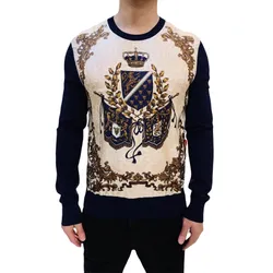 Áo Len Nam Dolce & Gabbana D&G Printed Satin Twill-Paneled Knitted Màu Kem