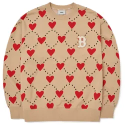Áo Nỉ Sweater MLB Heart Pattern Over-Fit Sweatshirt Boston Red Sox 3AMTH0124-43BGS Màu Be Size S