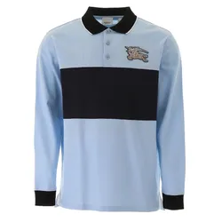Áo Polo Burberry Men's Pale Blue Long Sleeve Logo Cotton Pique Polo Shirt Màu Xanh Blue