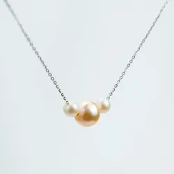 Dây Chuyền Minh Hà Pearl Jewelry Xuyên Ngọc 3 Viên Hồng Cam Và Trắng