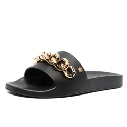 Dép Versace Medusa Chain Leather Slides Màu Đen