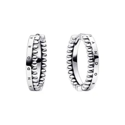 Khuyên Tai Pandora Signature Logo & Beads Hoop Earrings 292310C00 Màu Bạc