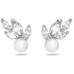 Khuyên Tai Swarovski Louison Pearl Stud Earrings White, Rhodium Plated 5627346 Màu Bạc