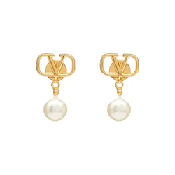 Khuyên Tai Valentino Vlogo Signature Earrings With Swarovski® Pearls ZW2J0E36UXM0O3 Màu Vàng Gold