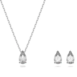 Set Dây Chuyền Và Khuyên Tai Swarovski White Pear Cut Crystal Màu Bạc