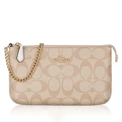 Túi Cầm Tay Coach 88035 Signature Wristlet Chain Light Khaki Chalk Màu Nâu Be