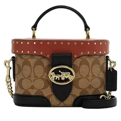 Túi Đeo Chéo Coach Georgie Gem Crossbody In Colorblock Signature Canvas With Rivets C7231 Màu Nâu Cam