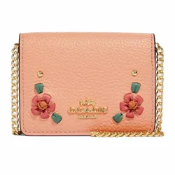 Túi Đeo Chéo Coach Mini Wallet on Chain with Floral Whipstitch Màu Hồng Cam