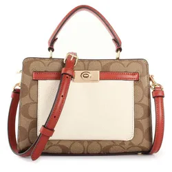Túi Xách Coach Mini Lane Top Handle In Colorblock Small Square Tote Bag-White + Coffee C8318 Màu Nâu Trắng