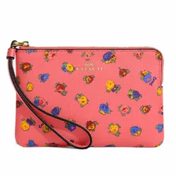 Ví Coach Corner Zip Wristlet With Mini Vintage Rose Print CA716 Màu Hồng Cam