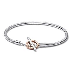 Vòng Đeo Tay Pandora Snake Chain Sterling Silver And 14k Rose Gold-Plated Toggle Bracelet 582309C00 Màu Bạc Size 16