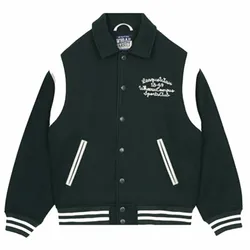Áo Bomber WHOAU Vasity Studded Street Style Plain Logo Souvenir Jackets Màu Xanh Trắng Size S