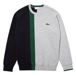Áo Dài Tay Lacoste Men's Crew Neck Colorblock Cotton Blend Sweater AH1999-7T8 Màu Xám - Xanh Size S