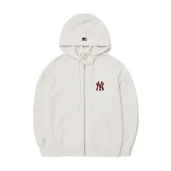 Áo Hoodie MLB Logo Zip Up New York Yankees 3ATRB0426-50IVS Màu Trắng