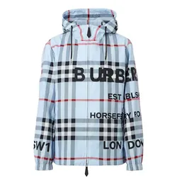 Áo Khoác Gió Burberry Horseferry Print Check Nylon Hooded Jacket Màu Xanh Blue