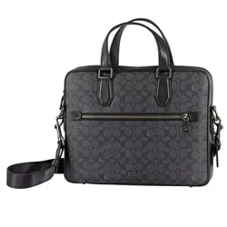Cặp Xách Tay Nam Coach Men's Kennedy Brief In Signature Canvas 55569 QBCHR Màu Đen
