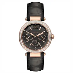 Đồng Hồ Nữ Michael Kors MK2547 Watch Strap Black Leather Màu Đen Phối Vàng Hồng