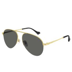 Kính Mát Gucci Grey Aviator Men's Sunglasses GG0742S-005 58 Màu Xám Gọng Vàng