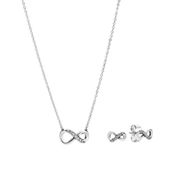 Set Dây Chuyền + Khuyên Tai Pandora Sparkling Infinity Gift Set B84200 Màu Bạc