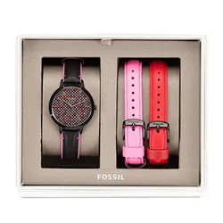 Set Đồng Hồ Nữ Fossil + Dây Da BQ3151SET Màu Đỏ/Đen/Hồng