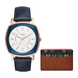 Set Đồng Hồ Nữ Fossil Three-Hand Blue Leather Watch + Ví Đựng Thẻ ES4248SET Màu Xanh Navy