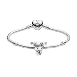 Set Vòng Đeo Tay Và Charm Pandora Moments Heart Clasp Snake Chain Bracelet Little Girl Màu Bạc