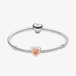 Set Vòng Tay + Charm Pandora Moments Sparkling Heart And Charm Family Tree Heart Màu Bạc