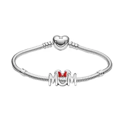 Set Vòng Tay Kết Hợp Charm Pandora Moments Hình Trái Tim Và Chữ “MOM”