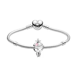 Set Vòng Tay Kết Hợp Charm Pandora Moments Hình Trái Tim Và Cô Gái Màu Bạc Size 16