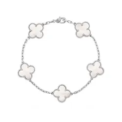 Vòng Đeo Tay Jewery Luxury Cổ Điển 4 Lá May Mắn Màu Bạc