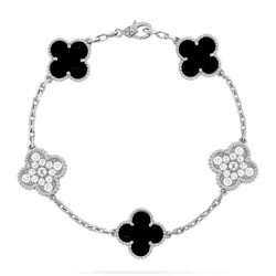 Vòng Đeo Tay Jewery Luxury Vintage Alhambra Bracelet, 5 Motifs Màu Bạc, Đen