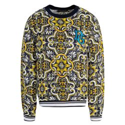 Áo Nỉ Sweater Dolce & Gabbana D&G Majolica Detail Black Neck G9OW6T G7F7L HB1MQ Phối Màu Size 46