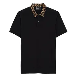 Áo Polo The Kooples Leopard Print Collar HPOC25002K Màu Đen