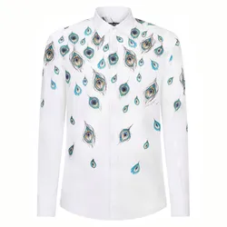Áo Sơ Mi Nam Dolce & Gabbana D&G Peacock-print White G5GB3T HP58V HT2EW Màu Trắng Size 41