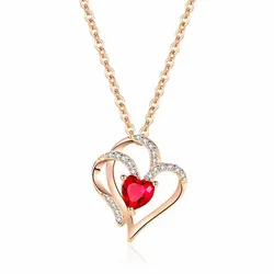 Dây Chuyền Lili Jewelry Bạc Nữ Đính Đá CZ 2 Trái Tim Ghép Đôi LILI_763116 Màu Đỏ