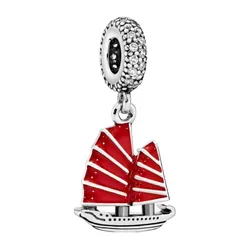 Hạt Vòng Charm Pandora Chinese Junk Ship Dangle 791908EN09 Màu Đỏ Bạc